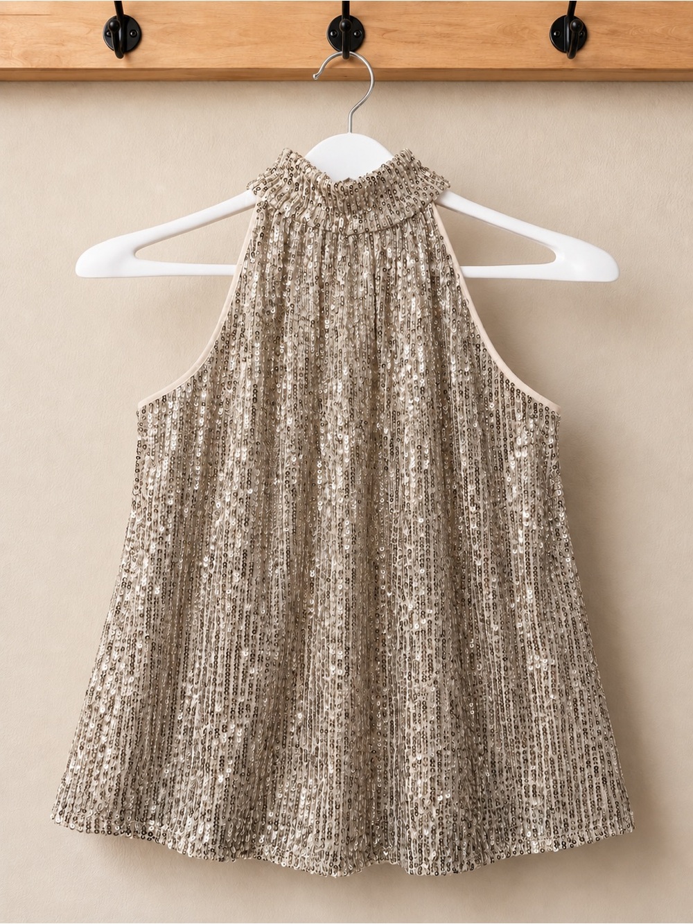 Halogen Champagne Sequin Halter Top Small Holiday Party Glam
